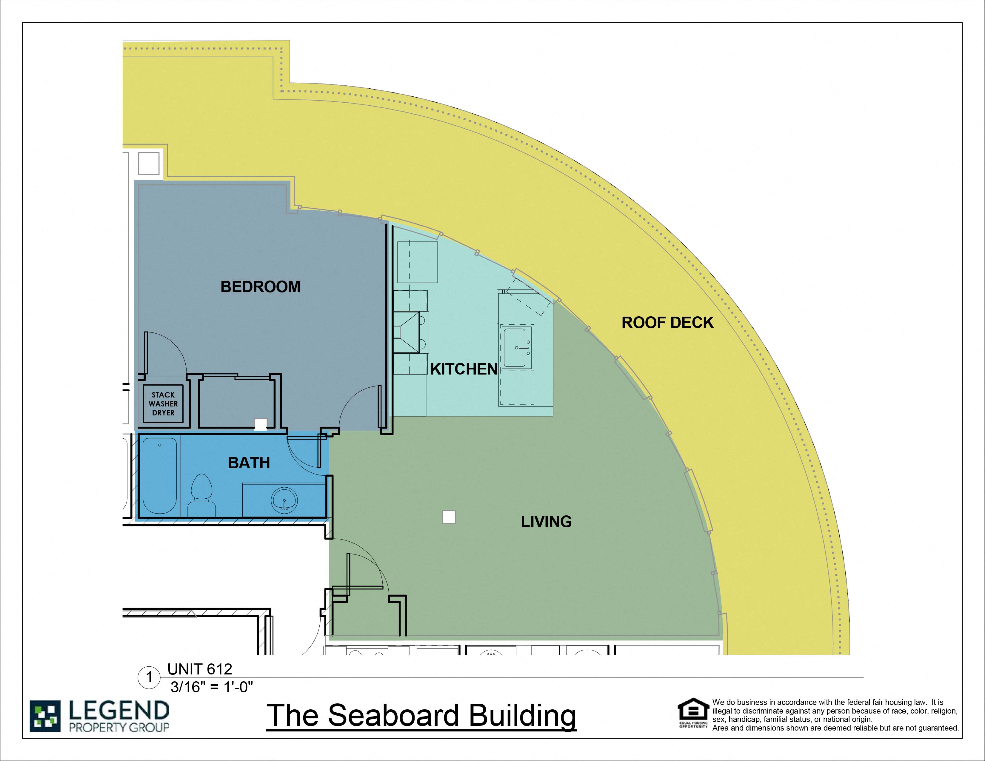 Floor plan for 1 bed, 1 bath, 709 sqft